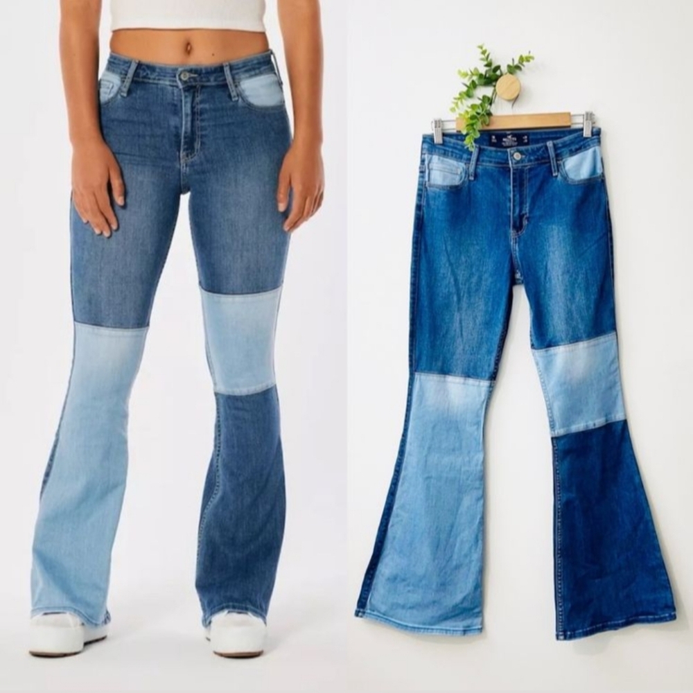 Hollister Blue Flare Patchwork Jeans Excellent Condition NWT Size 9 - Picture 5 of 14